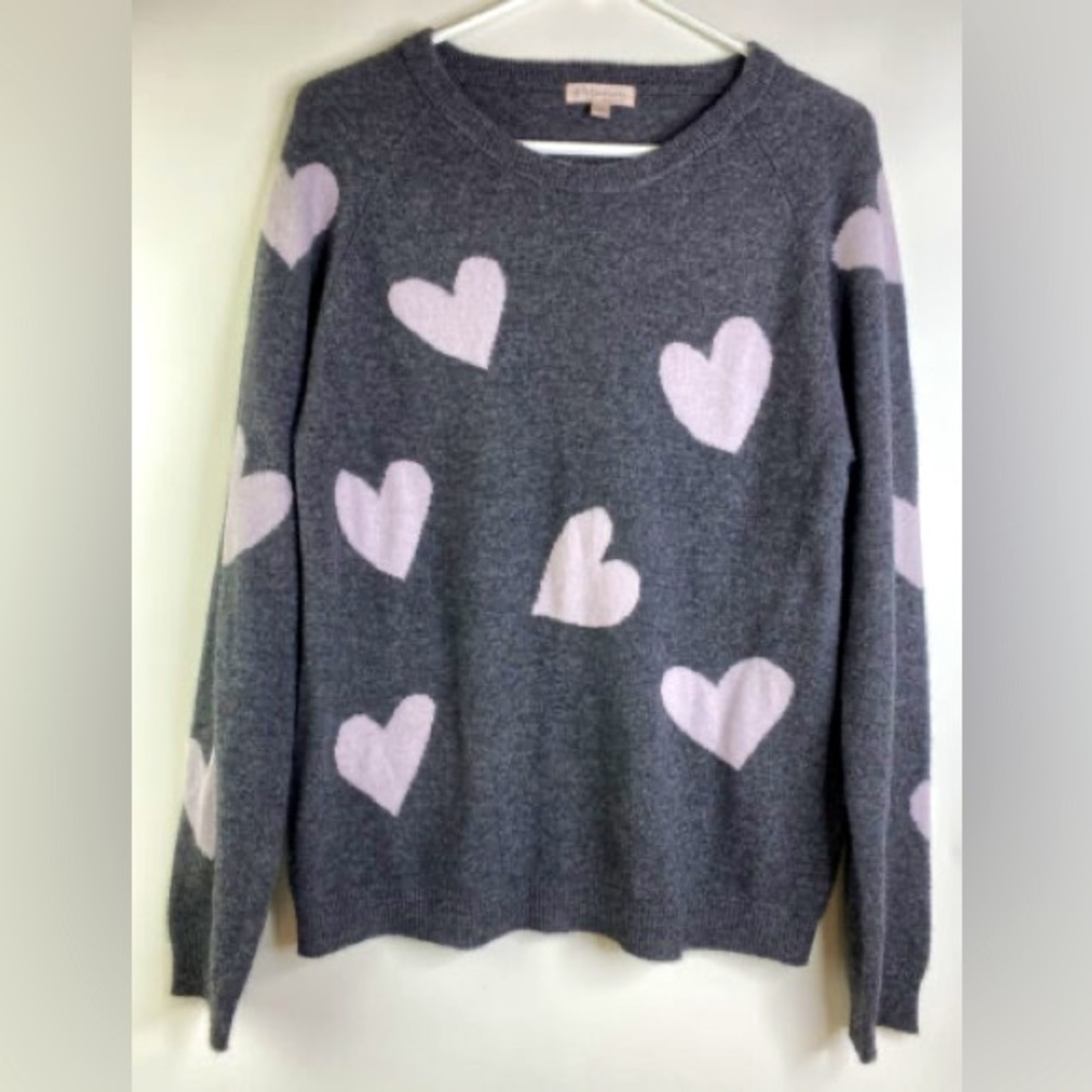 Philosophy 100% Cashmere Heart Gray Crewneck Long Sleeve Sweater Size Medium